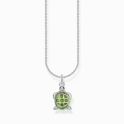 Hot Kette mit grünem Schildkröten-Anhänger Silber Damen Halsketten