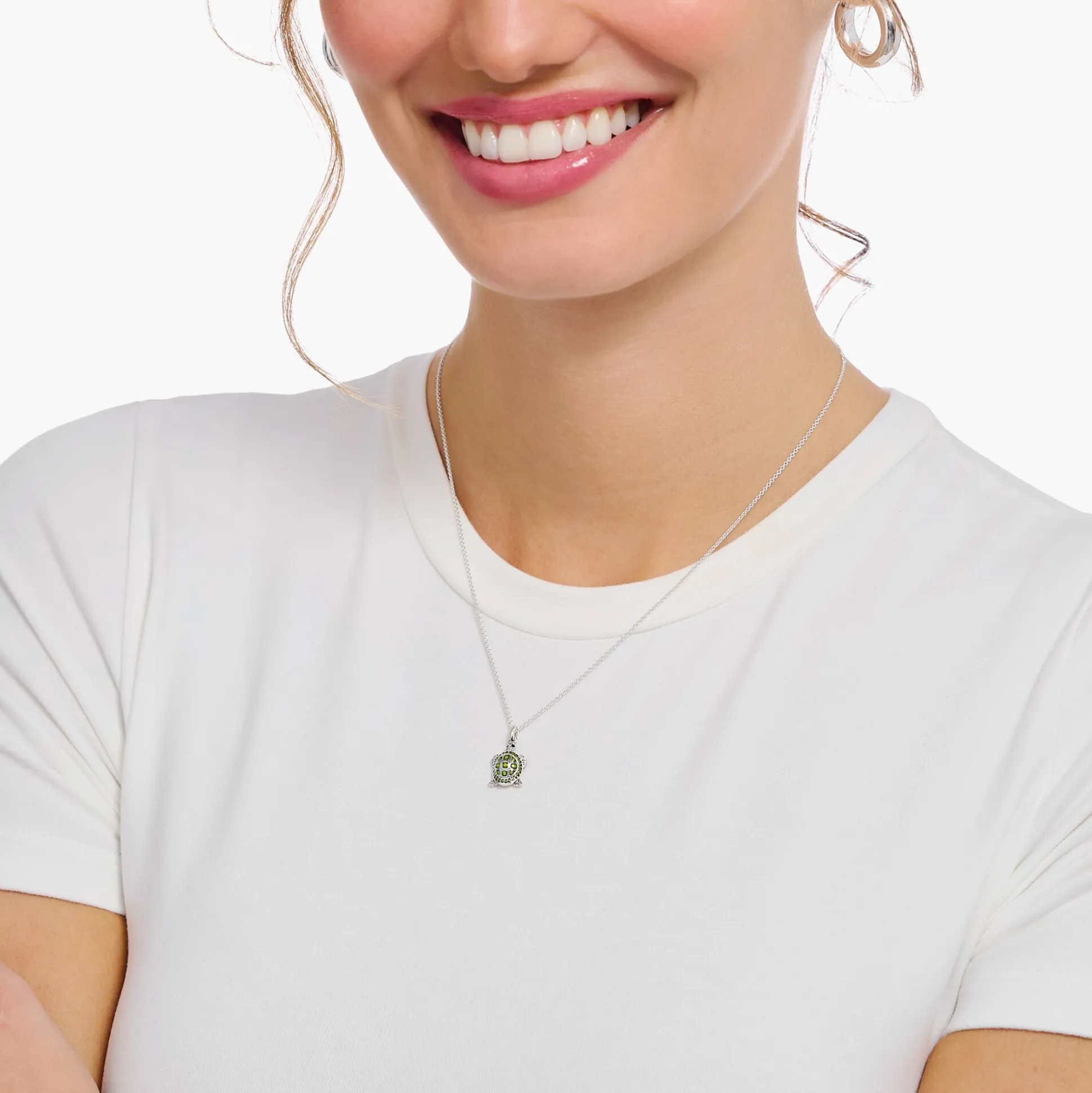 Hot Kette mit grünem Schildkröten-Anhänger Silber Damen Halsketten