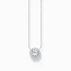 Online Kette mit Halo-Anhänger und weißen Steinen Silber Damen Halsketten|925 Silber