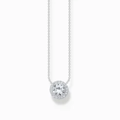 Online Kette mit Halo-Anhänger und weißen Steinen Silber Damen Halsketten|925 Silber