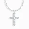 Best Kette mit Kreuzanhänger und weißen Steinen Silber Damen Halsketten|925 Silber