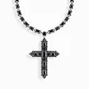 Fashion Kette mit Kreuzanhänger und schwarzen Steinen Silber geschwärzt Damen Halsketten|925 Silber