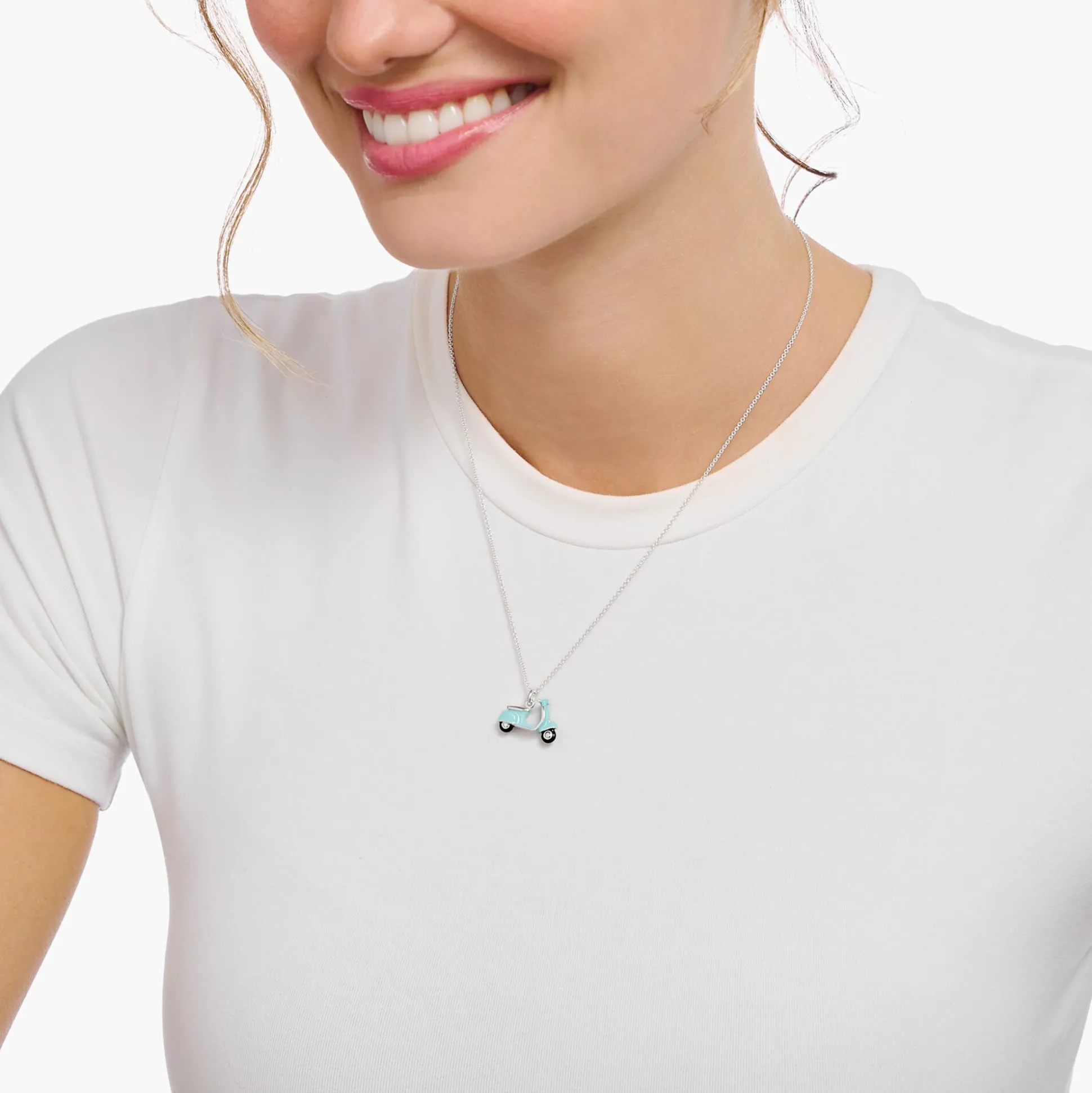 Clearance Kette mit mintfarbenem Motorroller-Anhänger Silber Damen Halsketten|925 Silber
