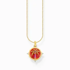 Best Kette mit Palmen-Anhänger und bunten Steinen vergoldet Damen Halsketten|18K Vergoldung - 925 Silber
