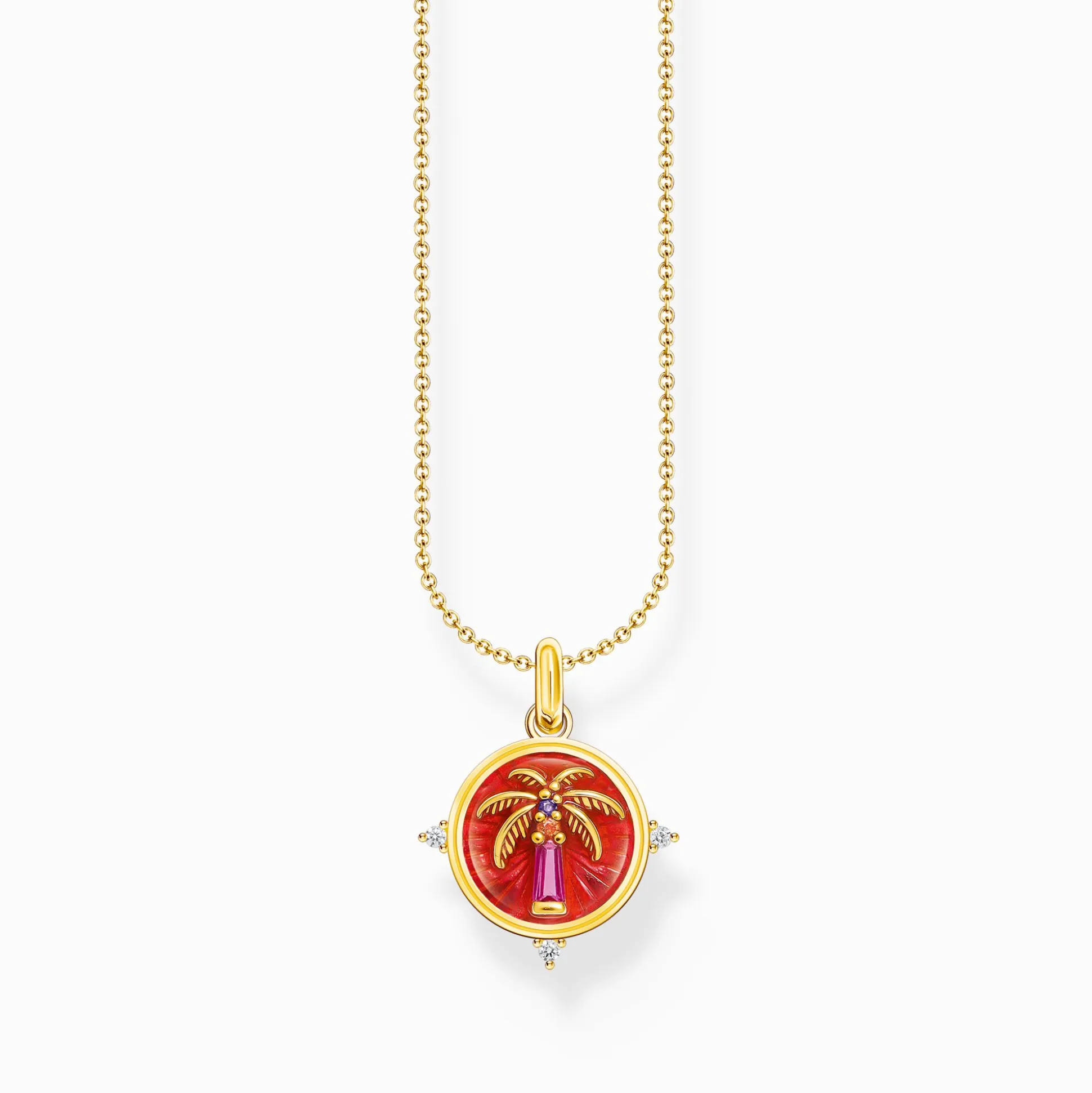Best Kette mit Palmen-Anhänger und bunten Steinen vergoldet Damen Halsketten|18K Vergoldung - 925 Silber