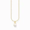 Sale Kette mit Perlen-Anhänger vergoldet Damen Halsketten|18K Vergoldung - 925 Silber
