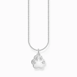 Flash Sale Kette mit Pfoten-Anhänger und weißen Steinen Silber Damen Halsketten|925 Silber