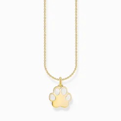 Store Kette mit Pfoten-Anhänger und weißer Emaille vergoldet Damen Halsketten|18K Vergoldung - 925 Silber
