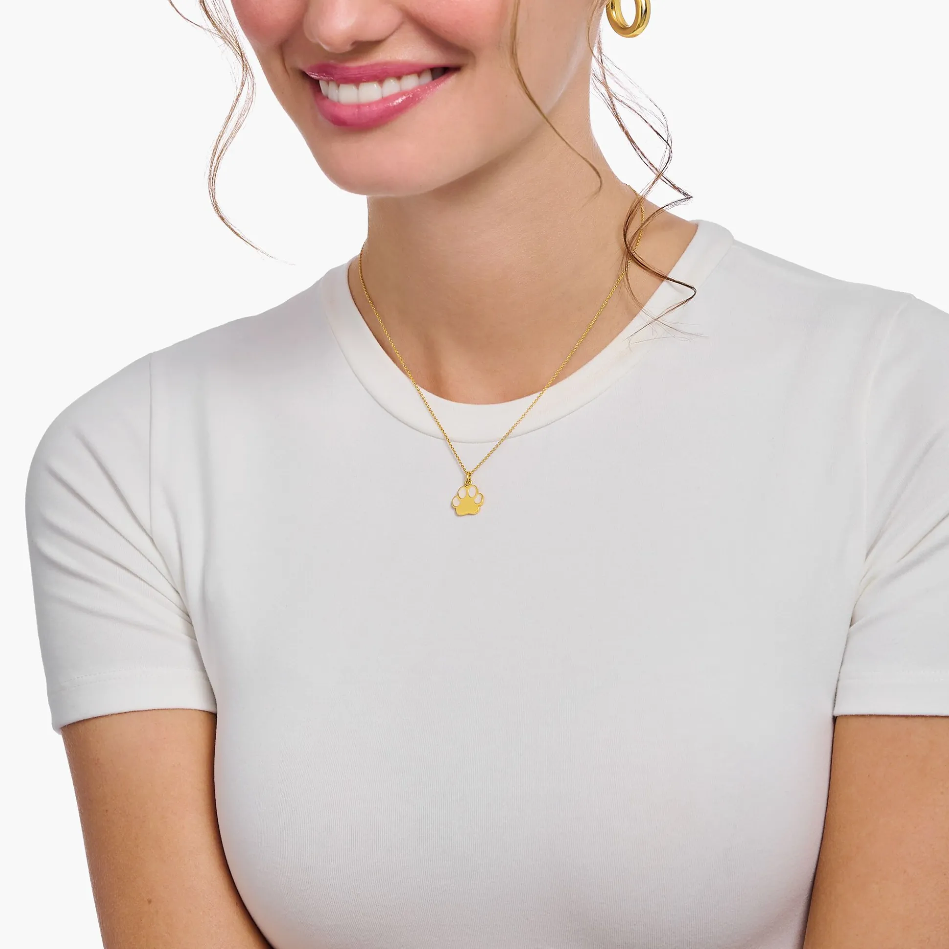 Store Kette mit Pfoten-Anhänger und weißer Emaille vergoldet Damen Halsketten|18K Vergoldung - 925 Silber