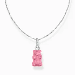Cheap Kette mit pinkem Goldbären-Anhänger und Steinen Silber Damen Halsketten|925 Silber