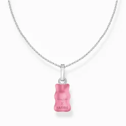 Cheap Kette mit pinkem Goldbären-Anhänger und Steinen Silber Damen Halsketten|925 Silber