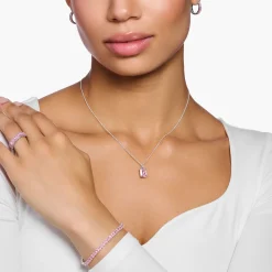 Best Sale Kette mit pinkem Stein Silber Damen Halsketten|925 Silber