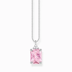 Discount Kette mit pinken und weißen Steinen Silber Damen Halsketten