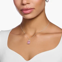 Discount Kette mit pinken und weißen Steinen Silber Damen Halsketten