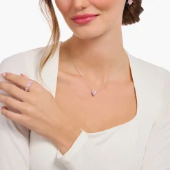Flash Sale Kette mit pinkfarbenem Herz-Anhänger Silber Damen Halsketten|925 Silber