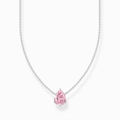 Best Kette mit pinkfarbenem Tropfen-Anhänger Silber Damen Halsketten|925 Silber