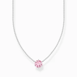 Online Kette mit pinkfarbenem Zirkonia-Anhänger Silber Damen Halsketten|925 Silber
