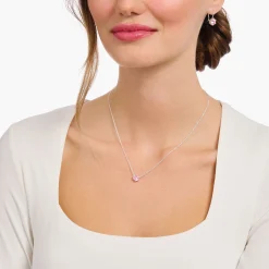 Online Kette mit pinkfarbenem Zirkonia-Anhänger Silber Damen Halsketten|925 Silber