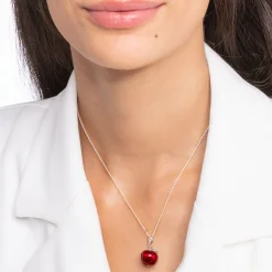 Sale Kette mit rotem Apfel Silber Damen Halsketten