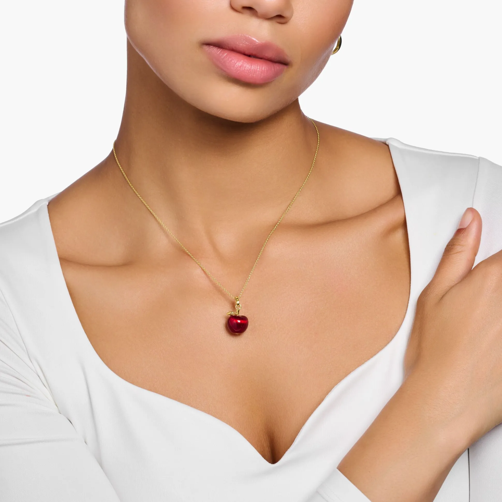 Fashion Kette mit rotem Apfel vergoldet Damen Halsketten