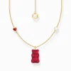Sale Kette mit rotem Goldbären-Anhänger, Herz und Perle vergoldet Damen Halsketten|18K Vergoldung - 925 Silber