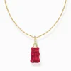 Best Kette mit rotem Goldbären-Anhänger und Steinen vergoldet Damen Halsketten|18K Vergoldung - 925 Silber