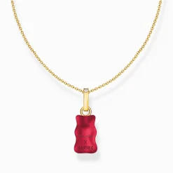 Best Kette mit rotem Goldbären-Anhänger und Steinen vergoldet Damen Halsketten|18K Vergoldung - 925 Silber