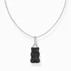 Clearance Kette mit schwarzem Goldbären-Anhänger und Steinen Silber Damen Halsketten|Halsketten