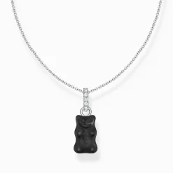 Clearance Kette mit schwarzem Goldbären-Anhänger und Steinen Silber Damen Halsketten|Halsketten