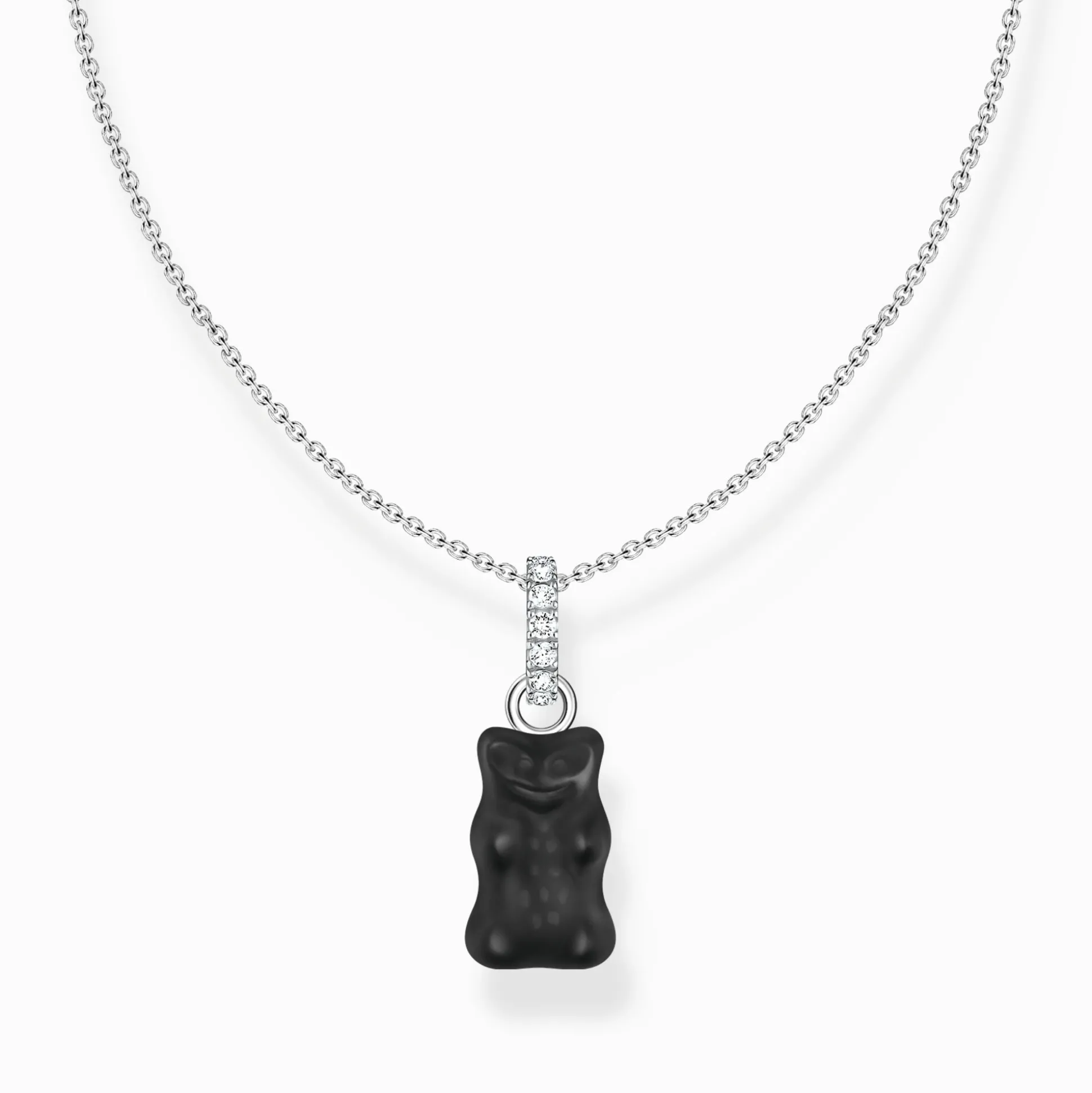 Clearance Kette mit schwarzem Goldbären-Anhänger und Steinen Silber Damen Halsketten|Halsketten