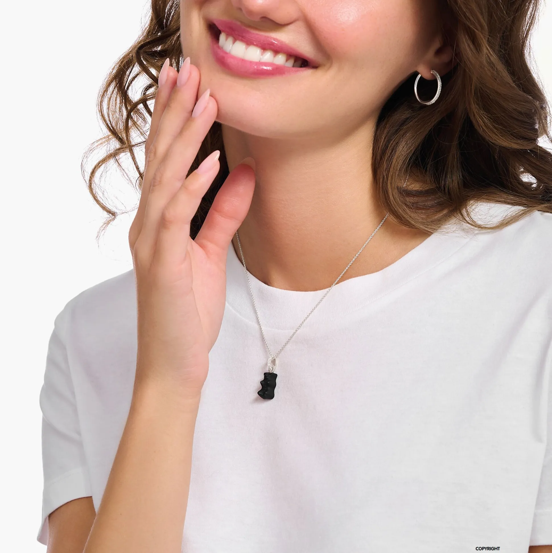 Clearance Kette mit schwarzem Goldbären-Anhänger und Steinen Silber Damen Halsketten|Halsketten