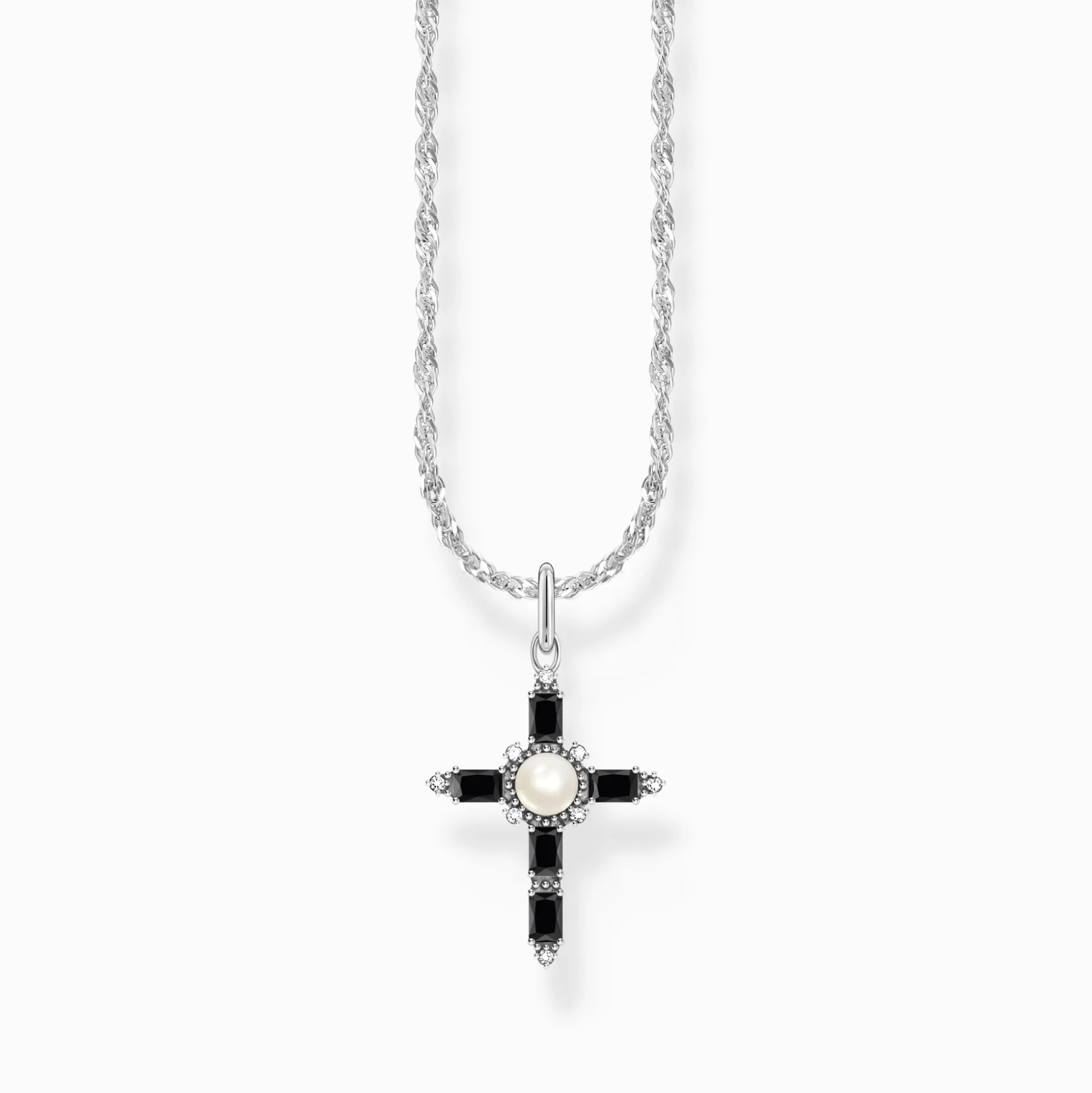 Discount Kette mit schwarzem Kreuzanhänger Cross Romance Silber Damen Halsketten|925 Silber