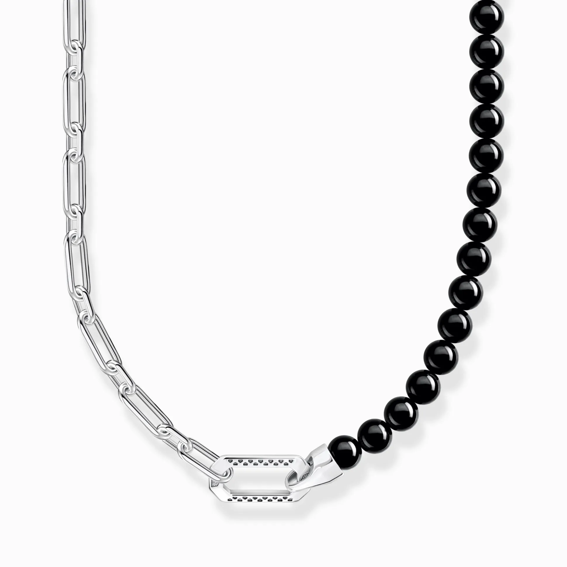 Discount Kette mit schwarzen Onyx-Beads und Kettengliedern Silber Damen Halsketten|Halsketten