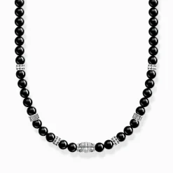 Flash Sale Kette mit schwarzen Onyx-Beads Silber Herren Halsketten|925 Silber
