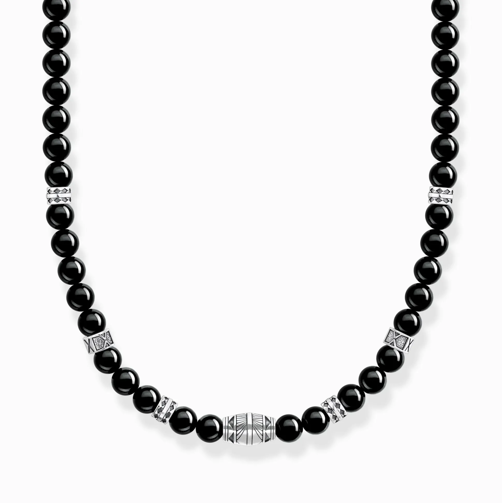 Flash Sale Kette mit schwarzen Onyx-Beads Silber Herren Halsketten|925 Silber