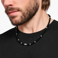 Flash Sale Kette mit schwarzen Onyx-Beads Silber Herren Halsketten|925 Silber