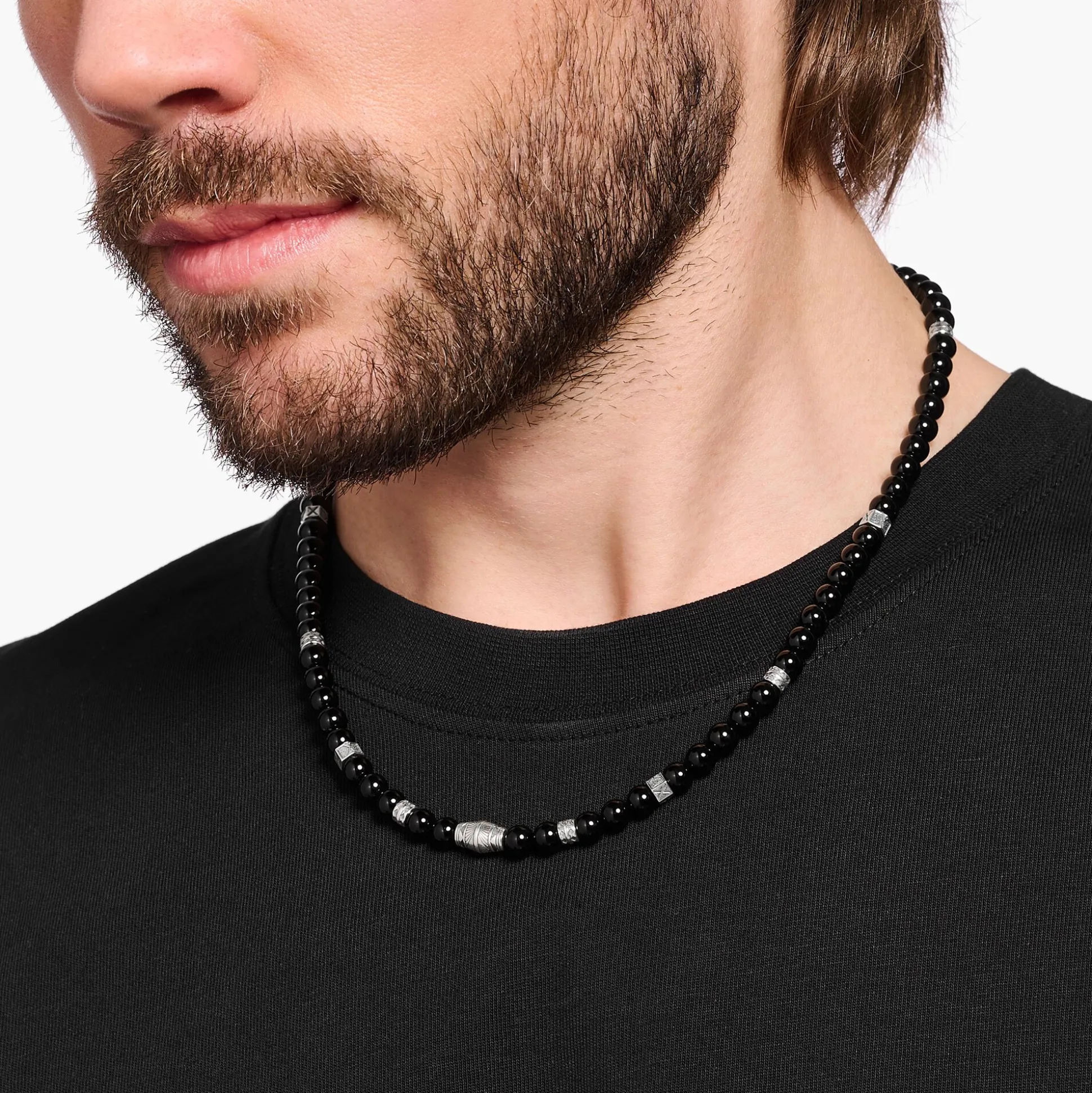 Flash Sale Kette mit schwarzen Onyx-Beads Silber Herren Halsketten|925 Silber