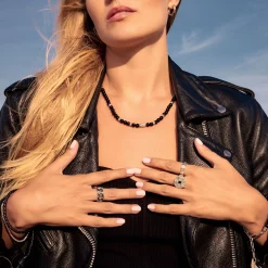 Flash Sale Kette mit schwarzen Onyx-Beads Silber Herren Halsketten|925 Silber