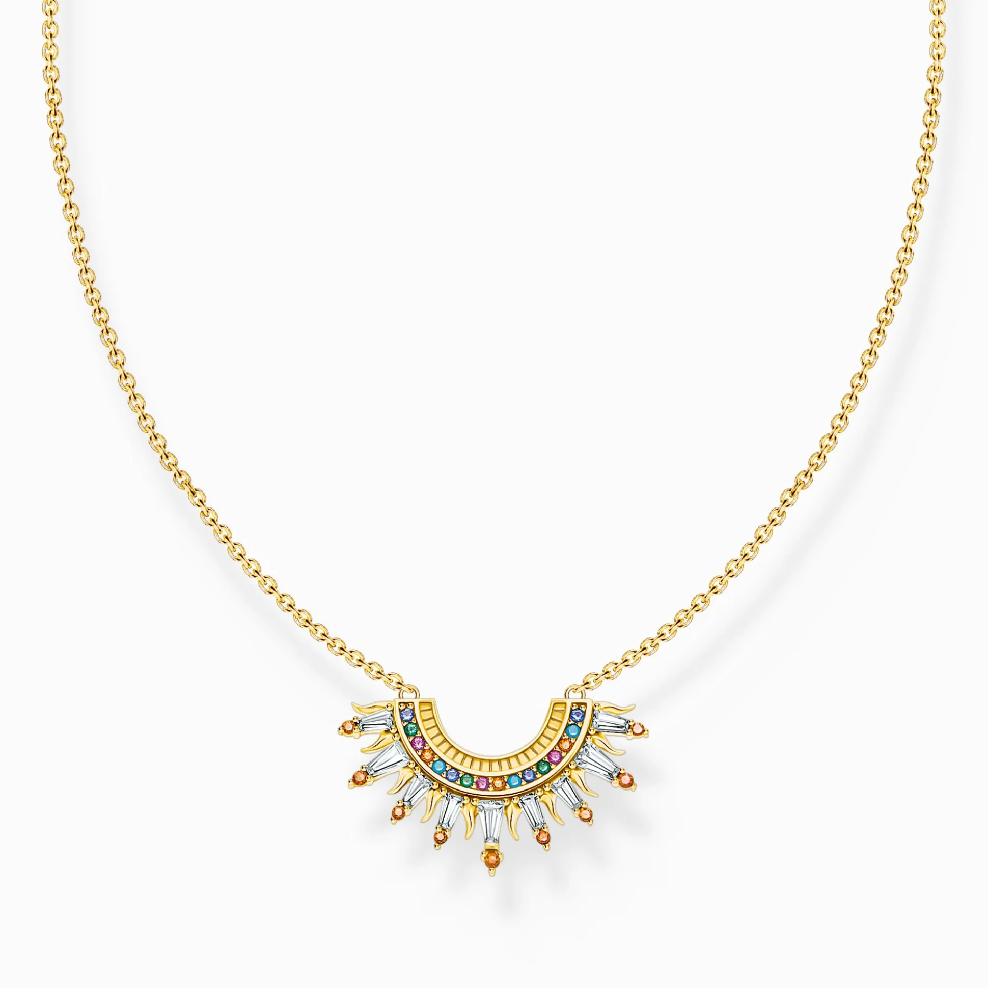 Best Kette mit Sonnenstrahlen und bunten Steinen vergoldet Damen Halsketten|18K Vergoldung - 925 Silber