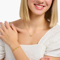 Best Kette mit Sonnenstrahlen und bunten Steinen vergoldet Damen Halsketten|18K Vergoldung - 925 Silber
