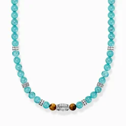 Flash Sale Kette mit türkisen Beads und Tigerauge-Beads Silber Damen Halsketten|Halsketten