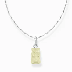 Discount Kette mit weißem Goldbären-Anhänger und Steinen Silber Damen Halsketten|925 Silber