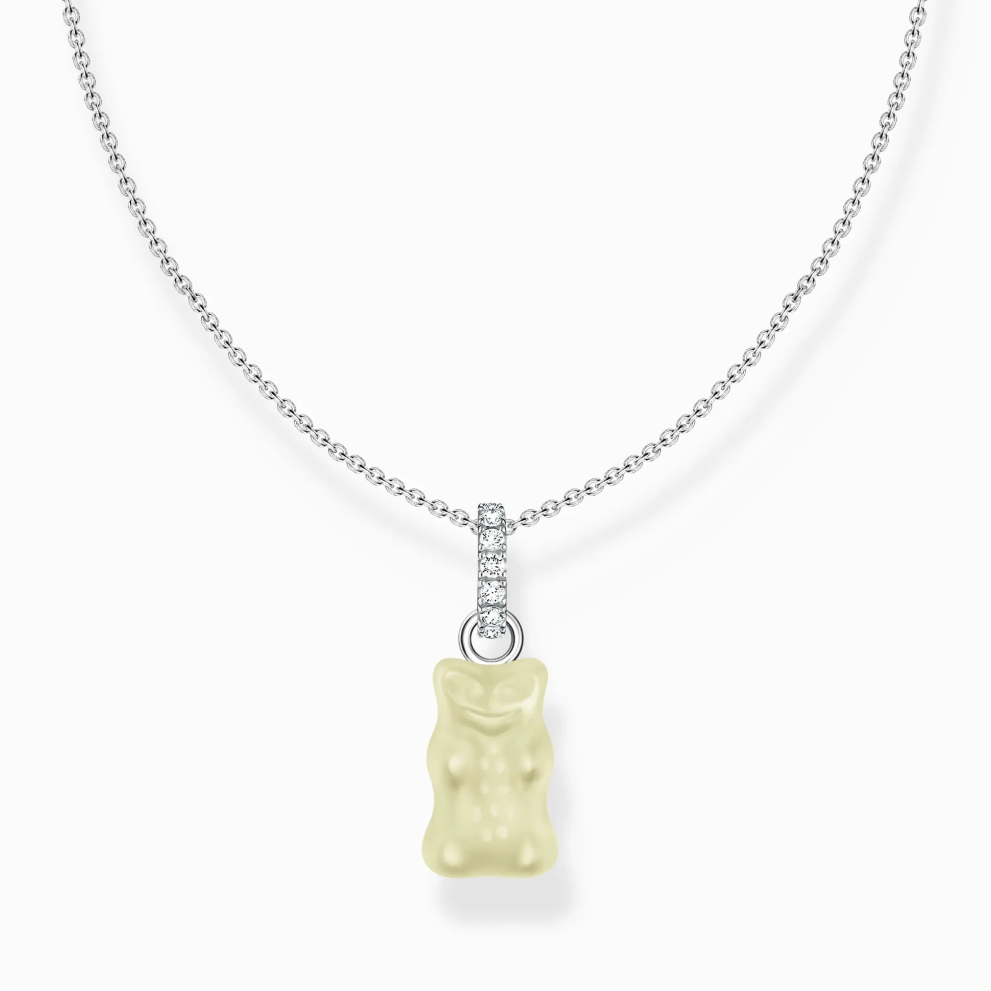Discount Kette mit weißem Goldbären-Anhänger und Steinen Silber Damen Halsketten|925 Silber