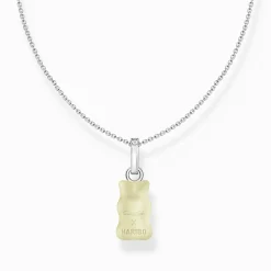 Discount Kette mit weißem Goldbären-Anhänger und Steinen Silber Damen Halsketten|925 Silber