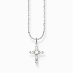 Sale Kette mit weißem Kreuzanhänger Cross Romance Silber Damen Halsketten|925 Silber