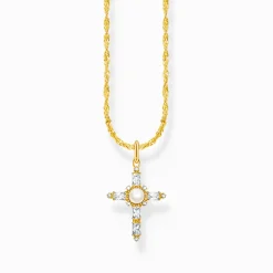 Fashion Kette mit weißem Kreuzanhänger Cross Romance vergoldet Damen Halsketten