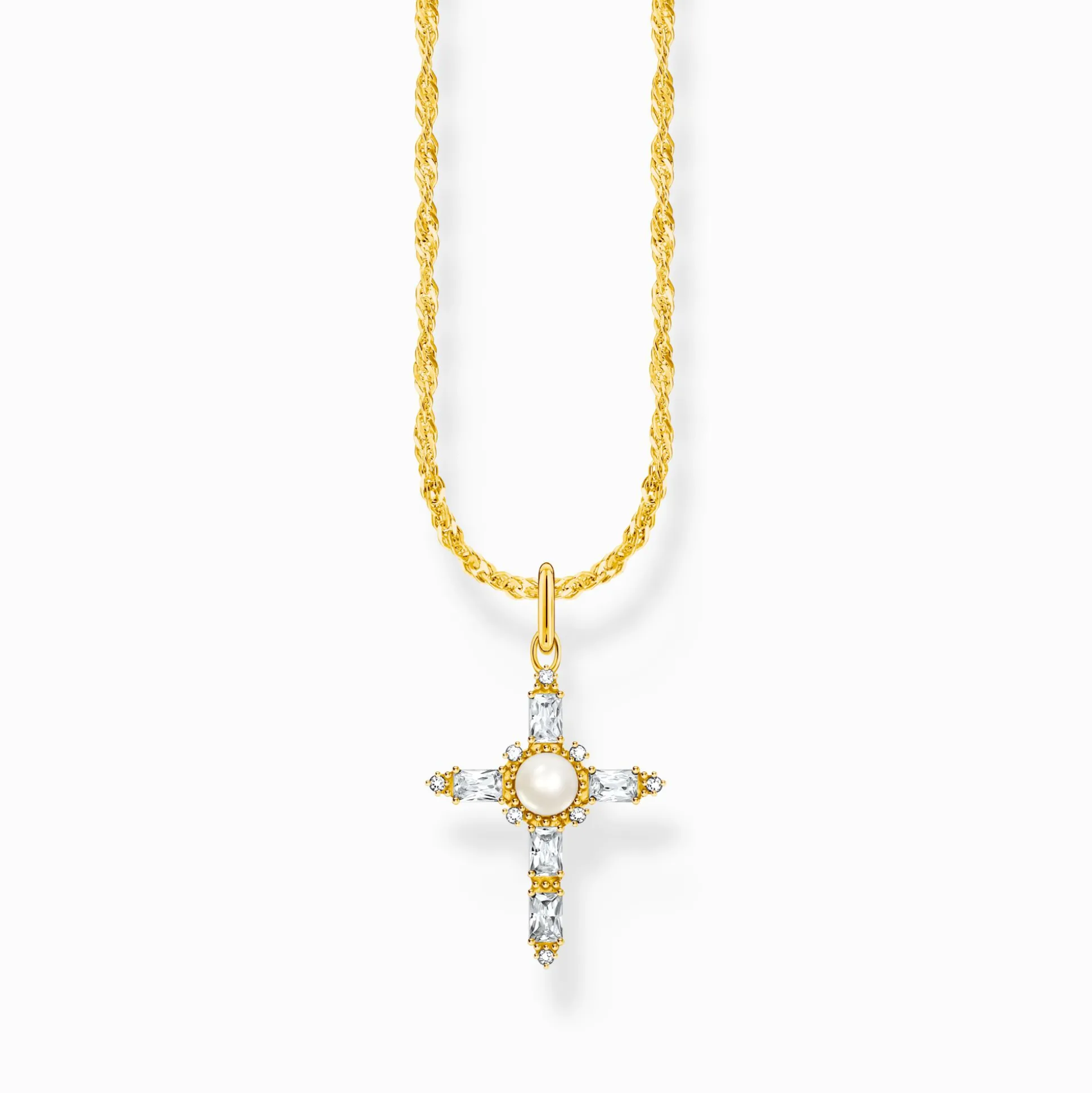 Fashion Kette mit weißem Kreuzanhänger Cross Romance vergoldet Damen Halsketten