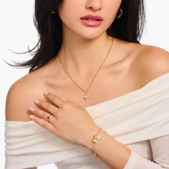 Fashion Kette mit weißem Kreuzanhänger Cross Romance vergoldet Damen Halsketten