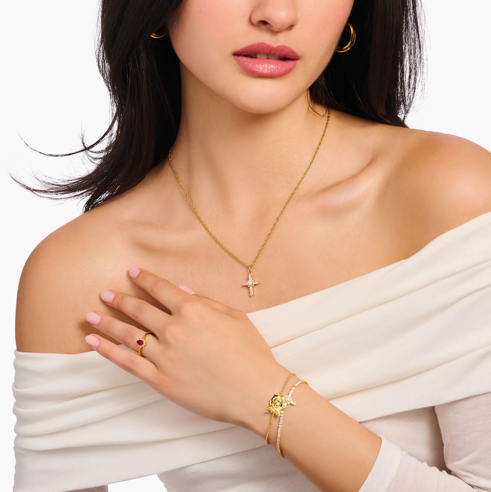 Fashion Kette mit weißem Kreuzanhänger Cross Romance vergoldet Damen Halsketten