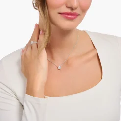 New Kette mit weißem Tropfen-Anhänger Silber Damen Halsketten